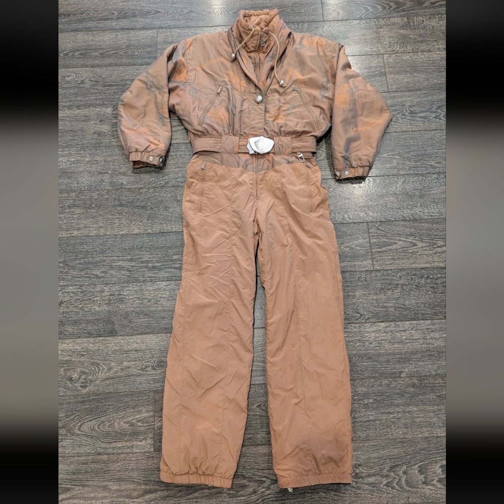 Bogner Insulated Ski Suit Copper Women's 10 Belted 1/2 Zip Elastic Vintage